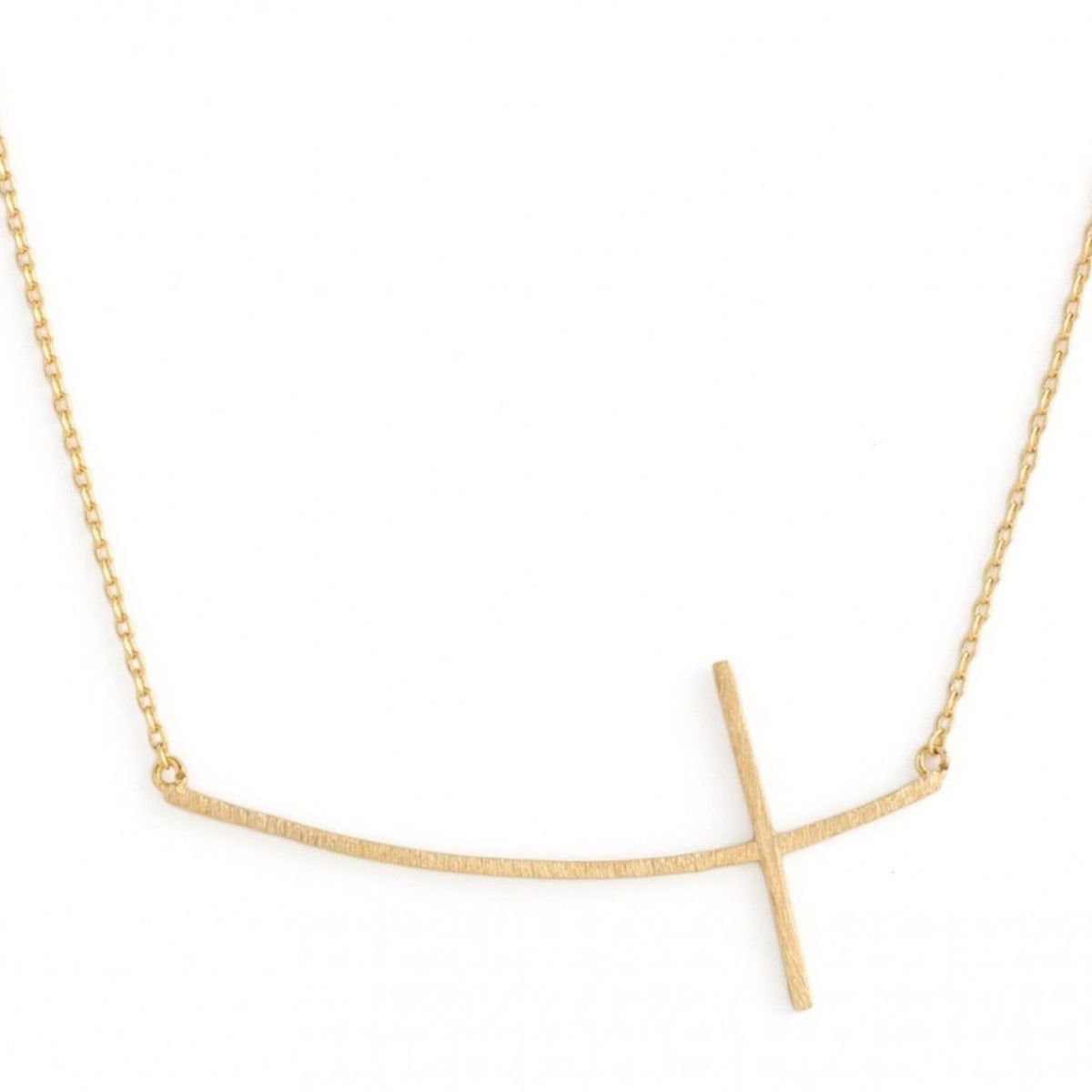 Large Brushed Side Cross Necklace, Gold