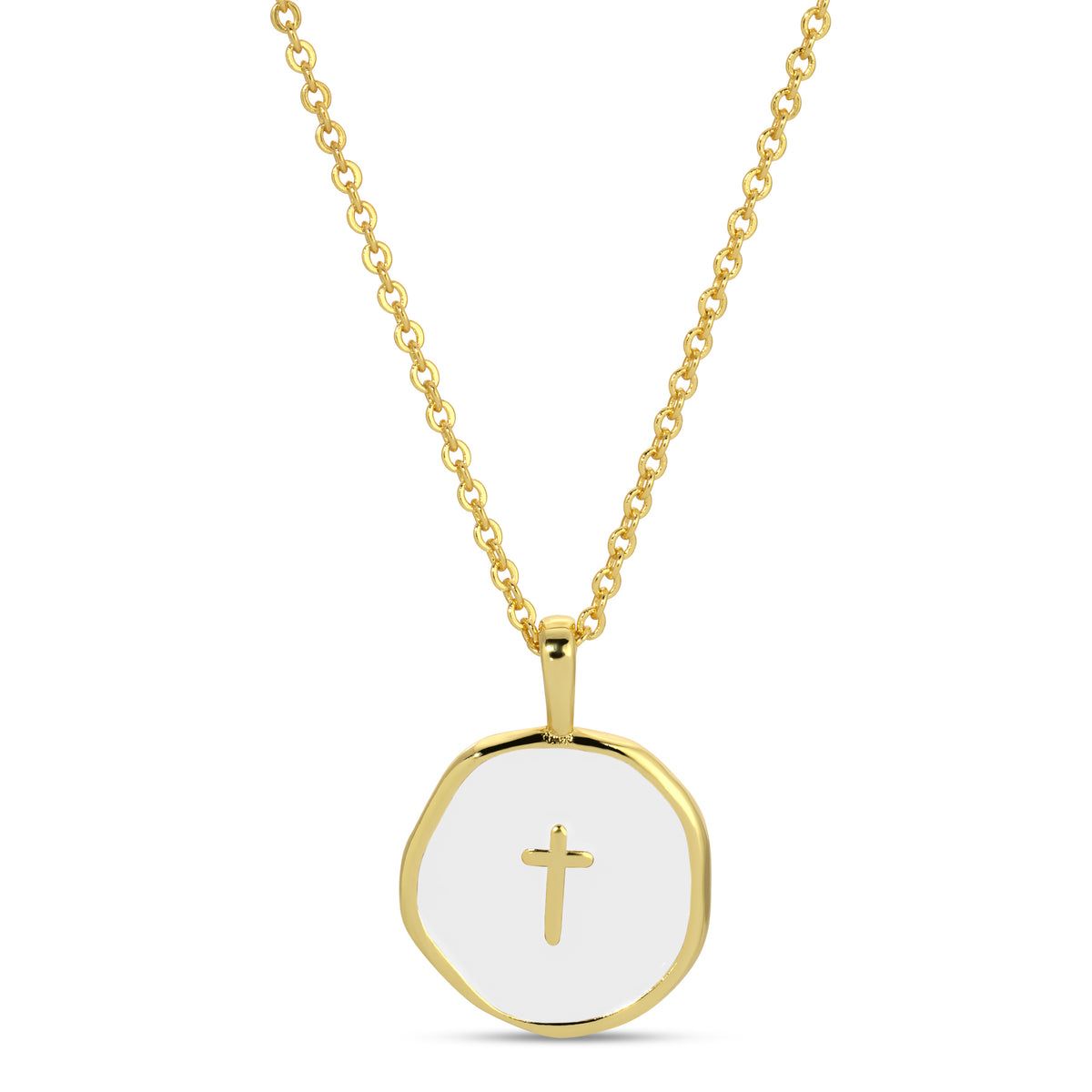 Gold Tiny Cross Pendant, White