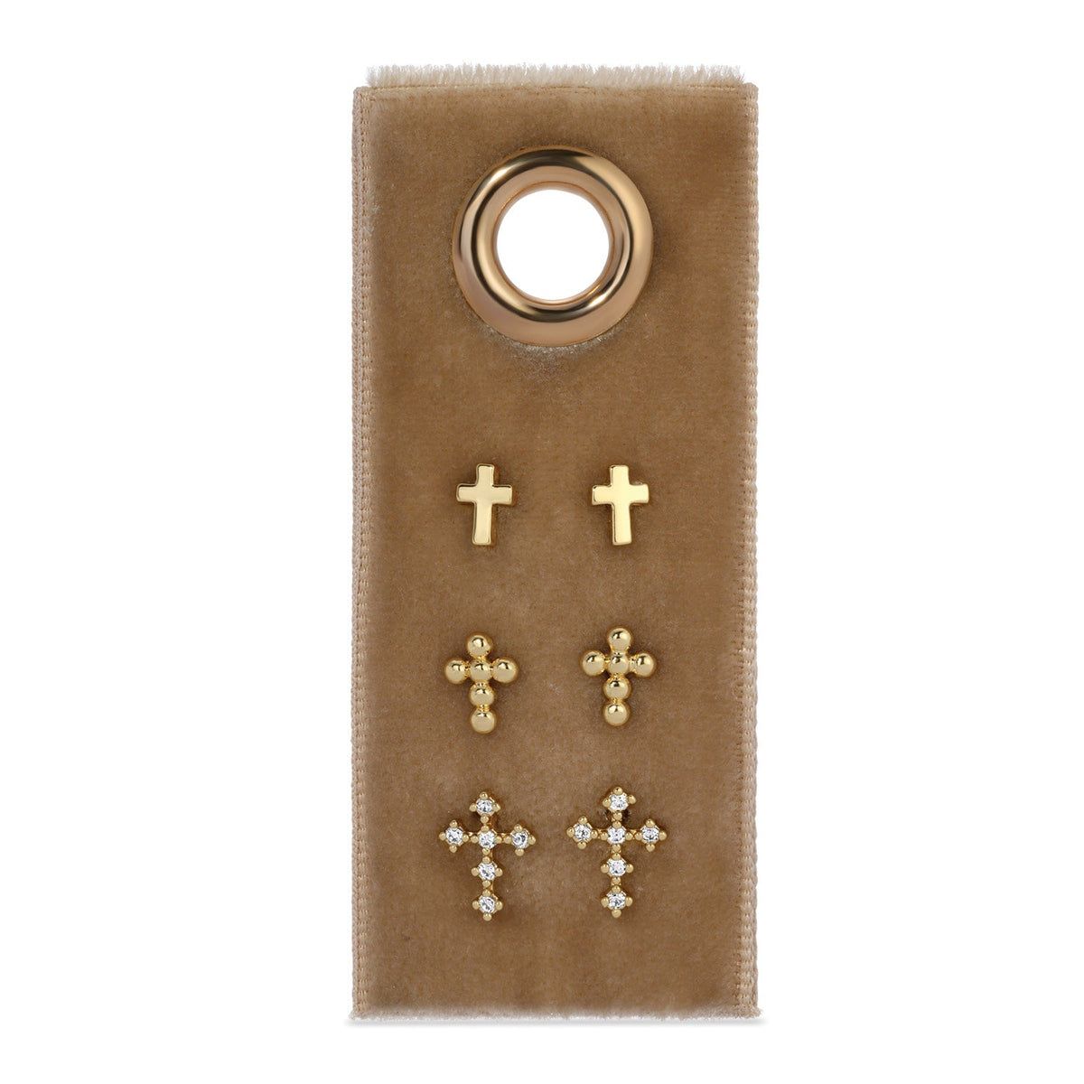 Multi Cross Velvet Set/3 Stud Gift Set, Gold