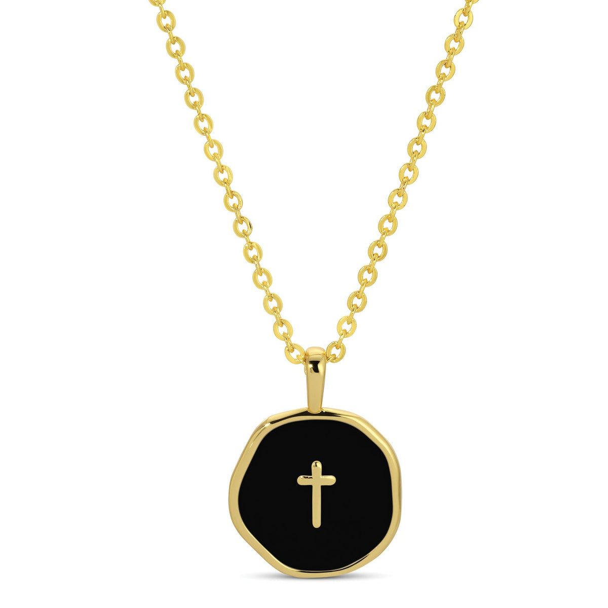 Gold Tiny Cross Pendant, Black