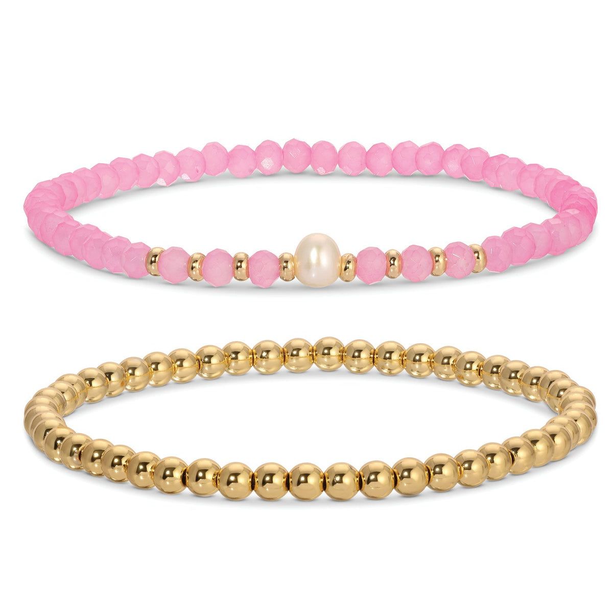 Beaded Duo Pearl Bracelet Set, Pink