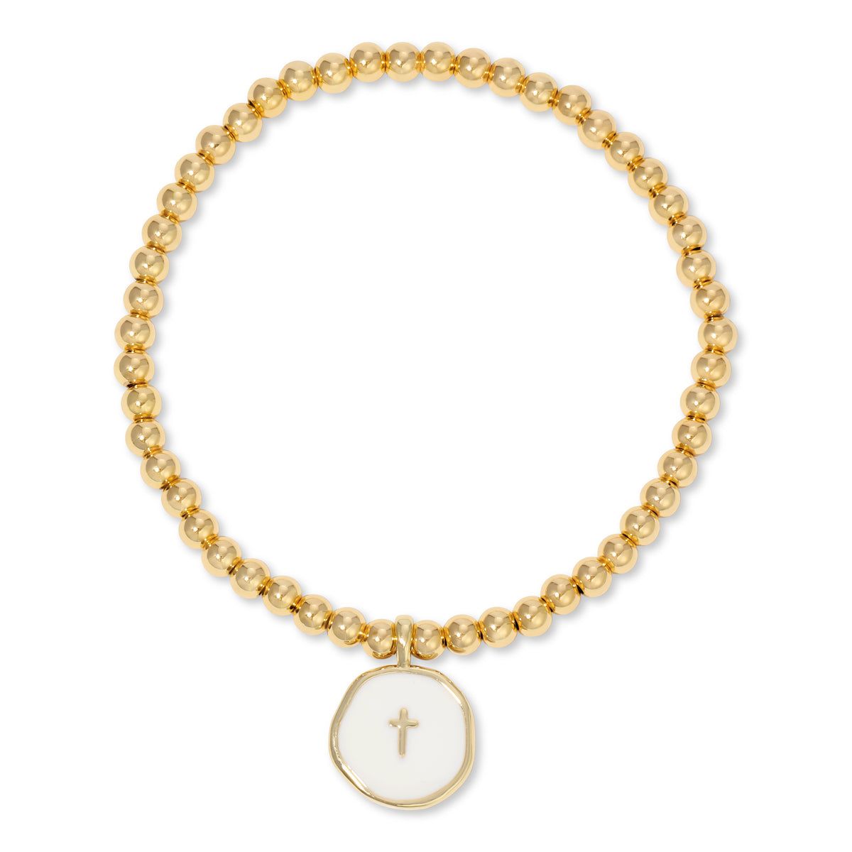 Tiny Cross White Charm Bracelet, Gold