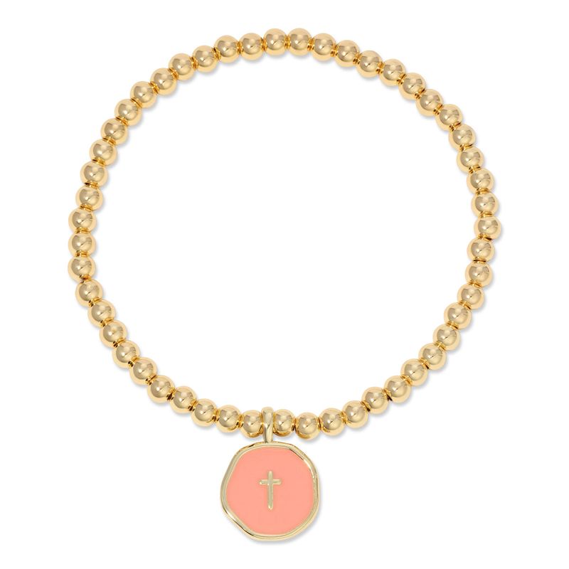 Tiny Cross Rose Charm Bracelet, Gold
