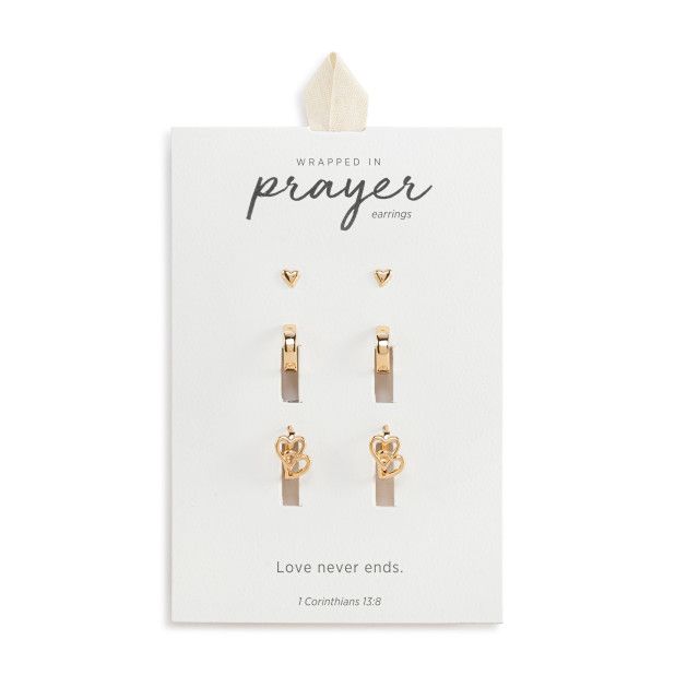 Dainty Double Heart Earrings Set - Gold