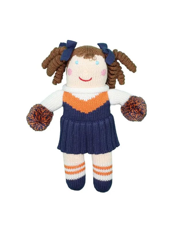 Cheerleader Knit Dolls -  Orange/Navy, 7” Rattle