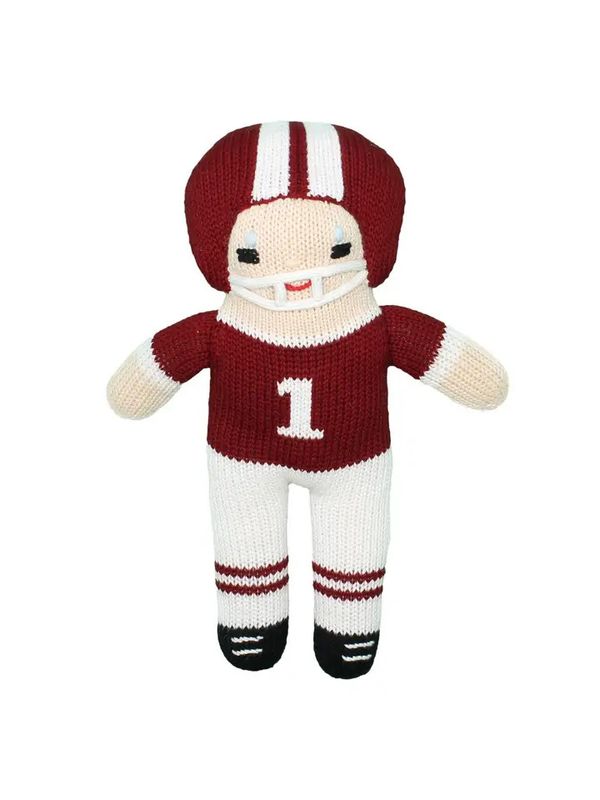Football Player Knit Dolls -  Maroon/White, 7” Rattle