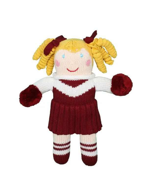 Cheerleader Knit Dolls -  Maroon/White, 7” Rattle