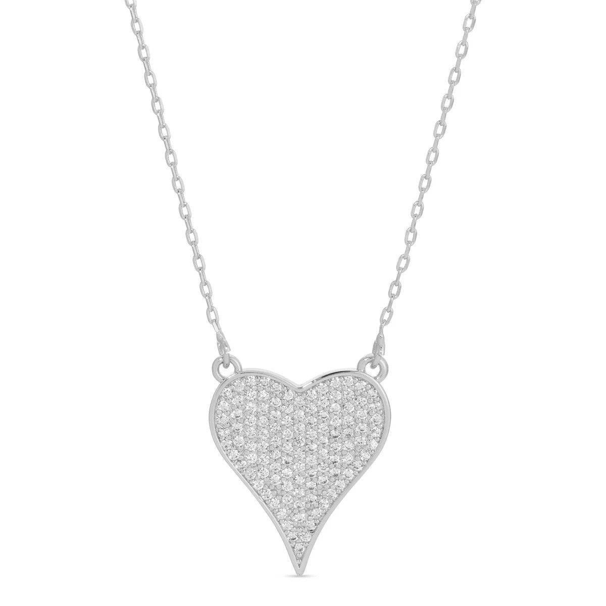 Pave Heart Necklace, Silver