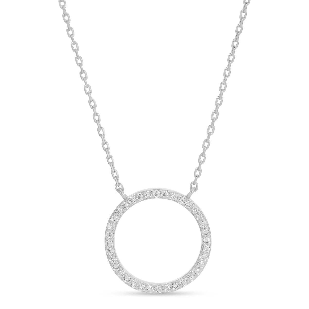 Open Pave Circle Necklace, Silver