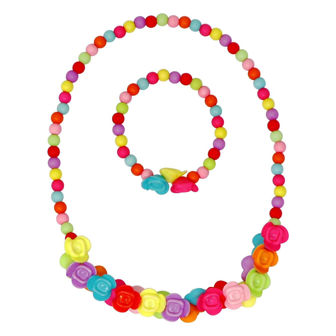 Vibrant Roses Flower Necklace/Bracelet Set