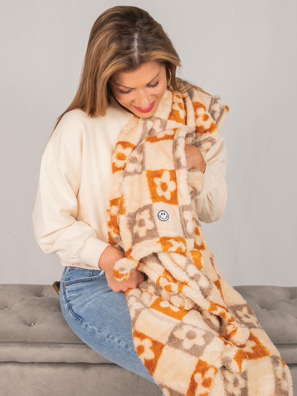 Blanket Sherpa Check Flower