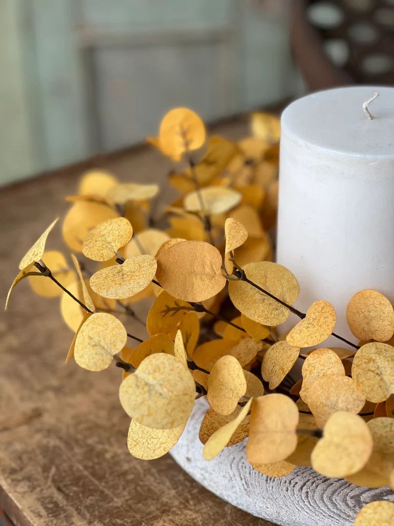 16” Penny Leaf Candle Ring, Mustard