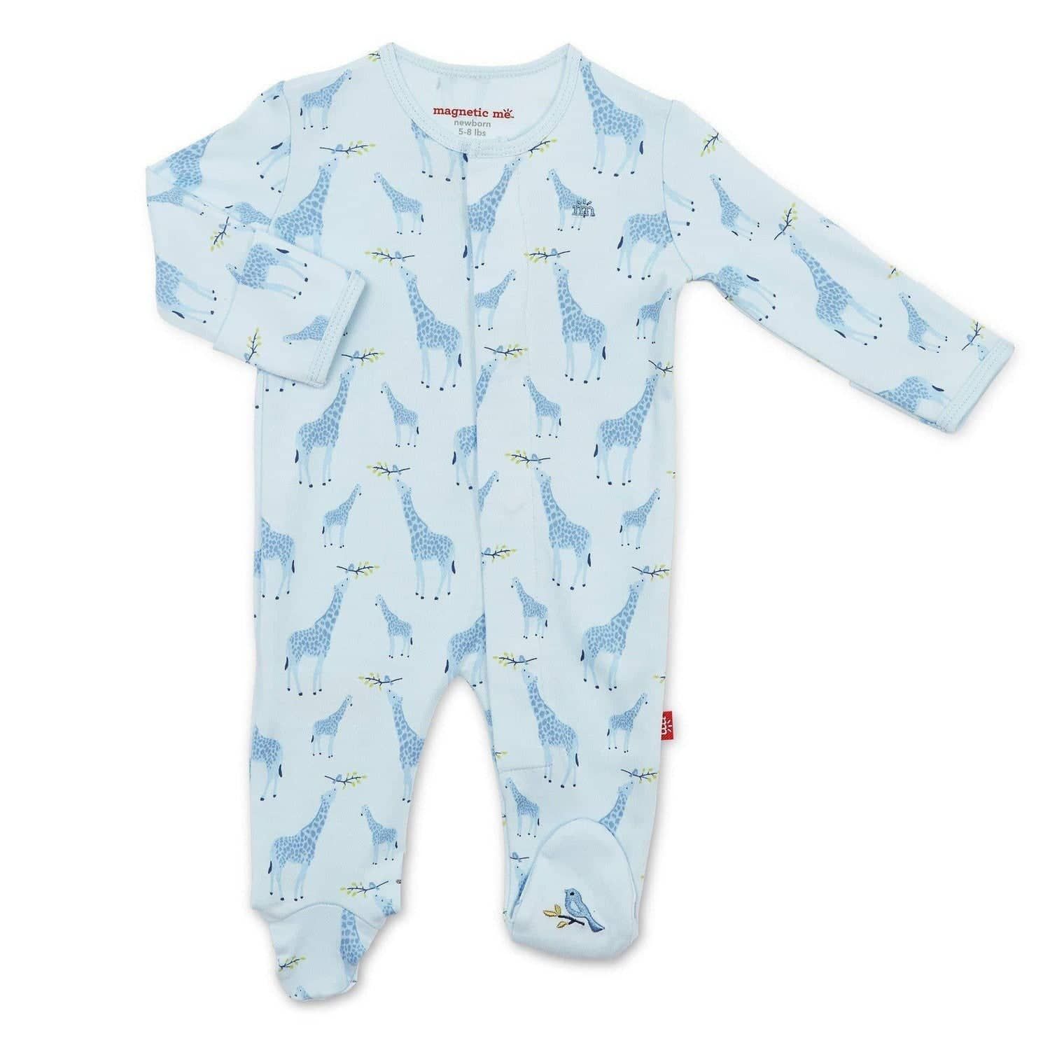 Magnetic Footie, Blue Giraffe Organic, Size: 0-3M