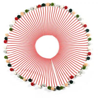 Tree Skirt, Red Stripes with Pom Poms