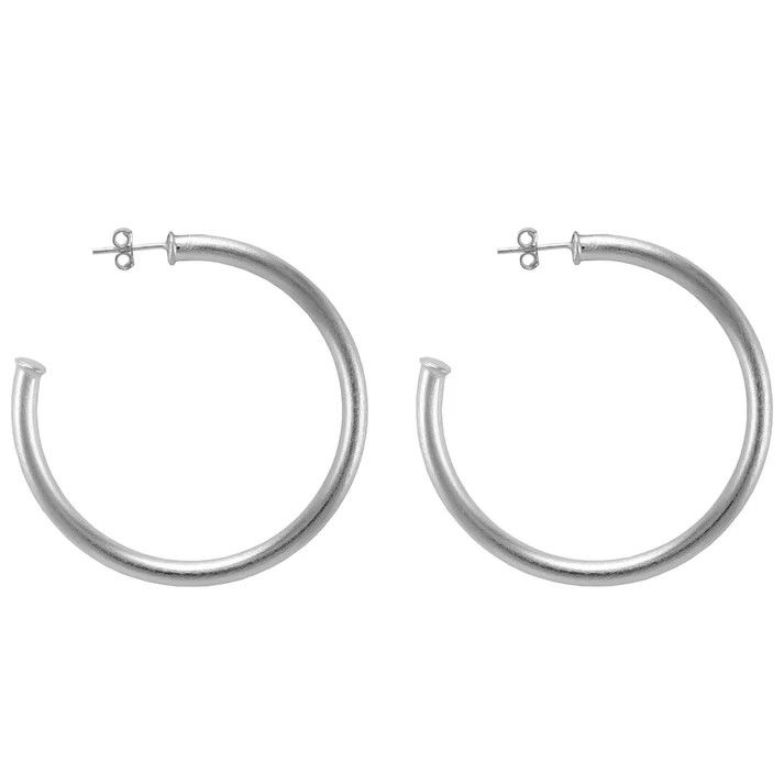 Small Everybody&#39;s Favorite Hoops, Brushed Silver Plated