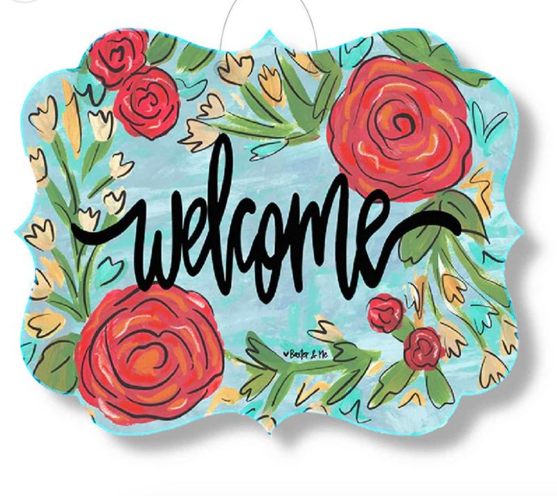 Door Hanger,  Welcome Red Flowers