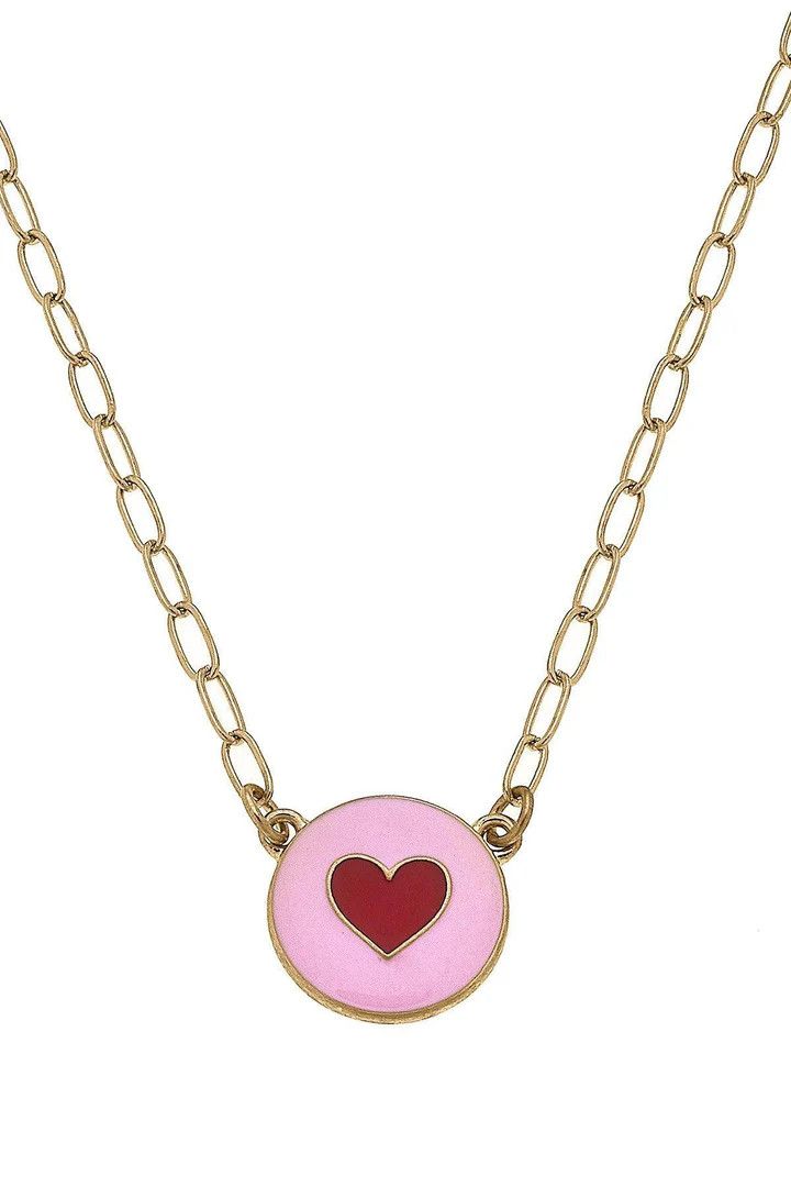 Love Heart Enamel Pendent Necklace, Pink &amp; Red