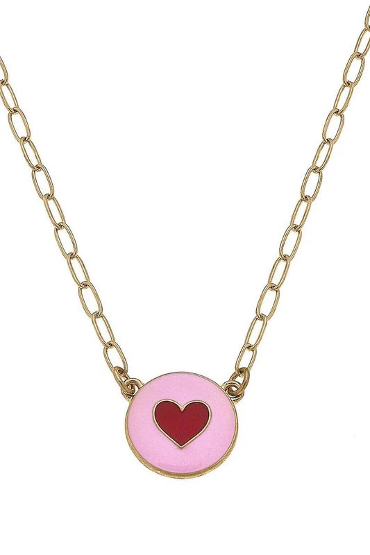 Love Heart Enamel Pendent Necklace, Pink &amp; Red