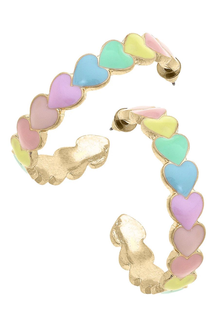 Valentines Enamel Hearts Hoop Earrings, Pastel