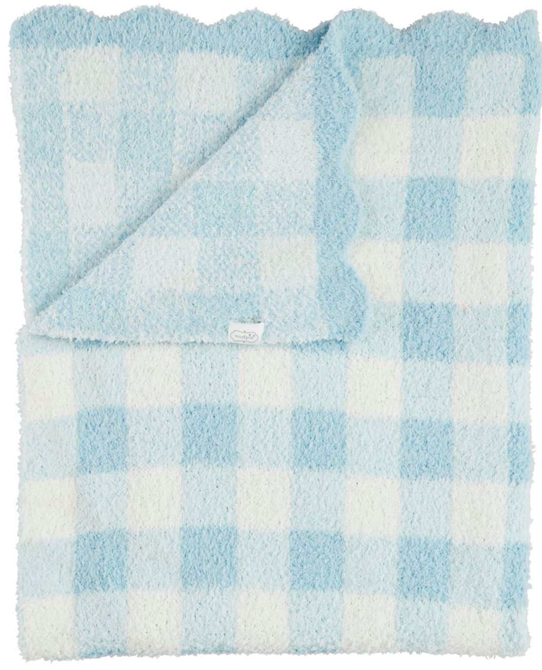 Blue Gingham Scallop Chenille Blanket