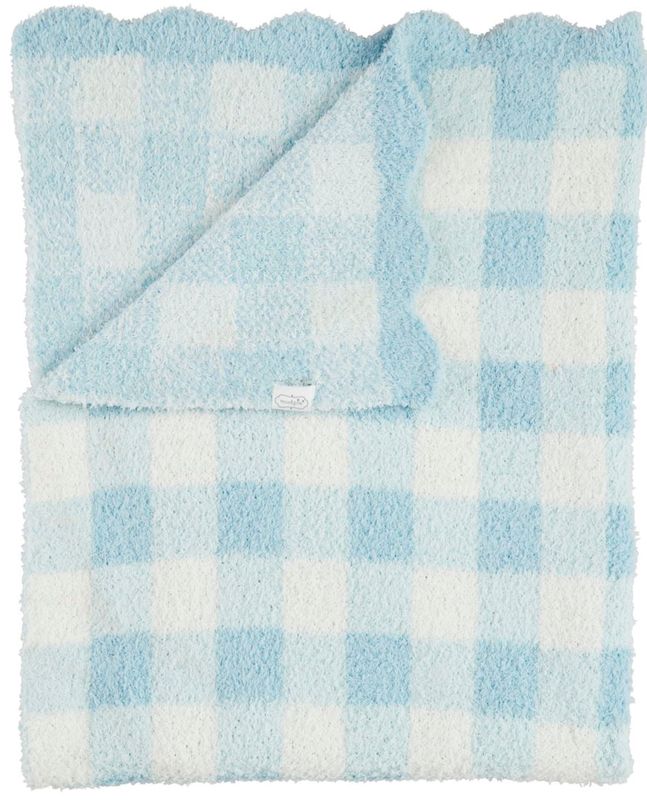 Blue Gingham Scallop Chenille Blanket