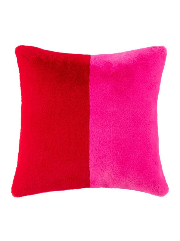 Jovi Color Block Pillow, Red &amp; Pink Fur