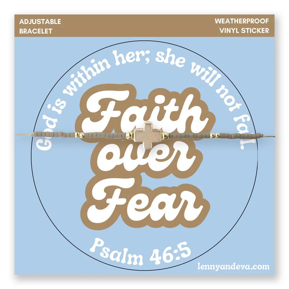 Beaded Cord Bracelet and Sticker Set-Faith Over Fear