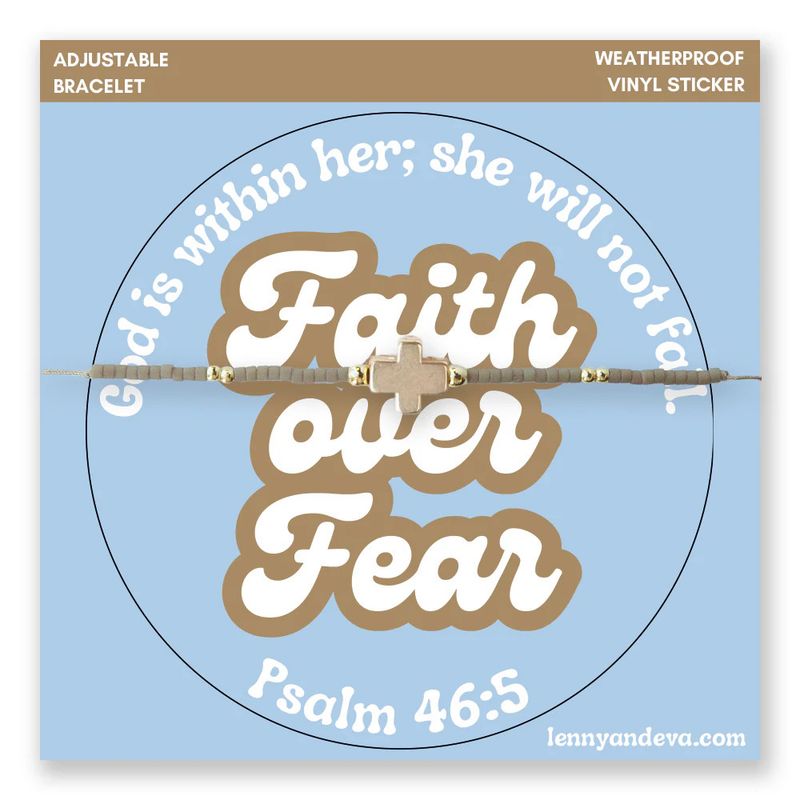 Beaded Cord Bracelet and Sticker Set-Faith Over Fear