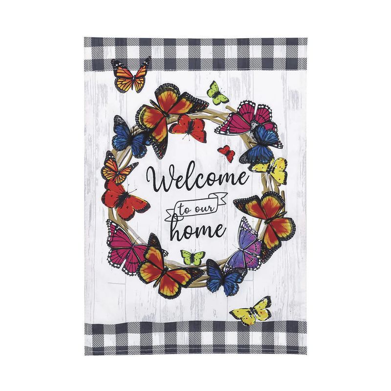 Butterfly Welcome Wreath Garden Linen Flag