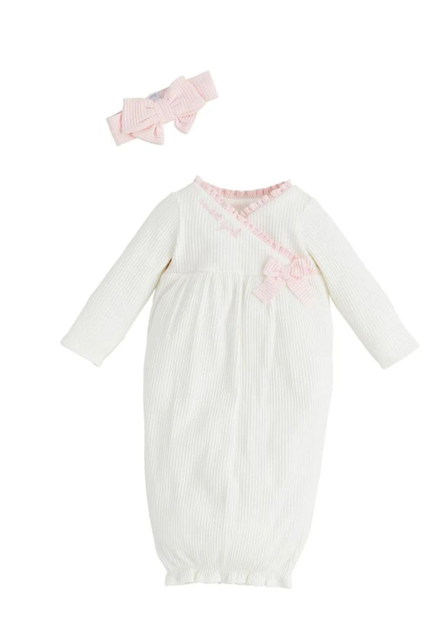 Chainstitch Gown &amp; Headband Set 0-3M