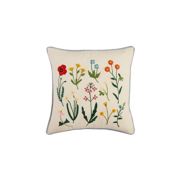 Square Botanic Stem Embroidered Pillow