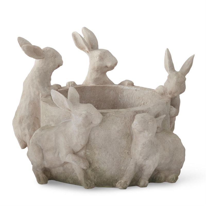 8 Inch Tan Resin Faux Stone 5 Rabbit Pot