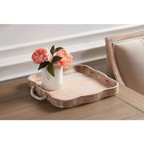 Scalloped Wood Tray w/ Beaded Handles