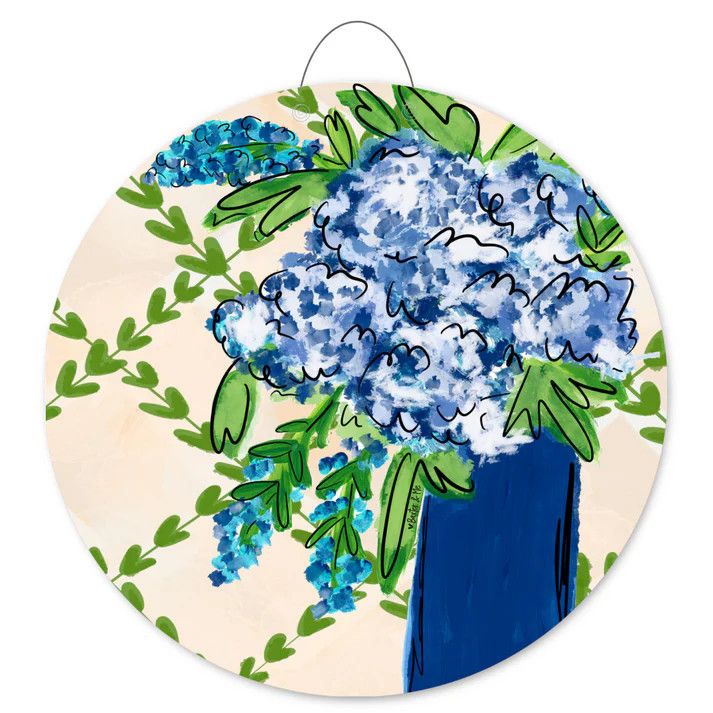 Door Hanger, Blue Floral w/Greenery