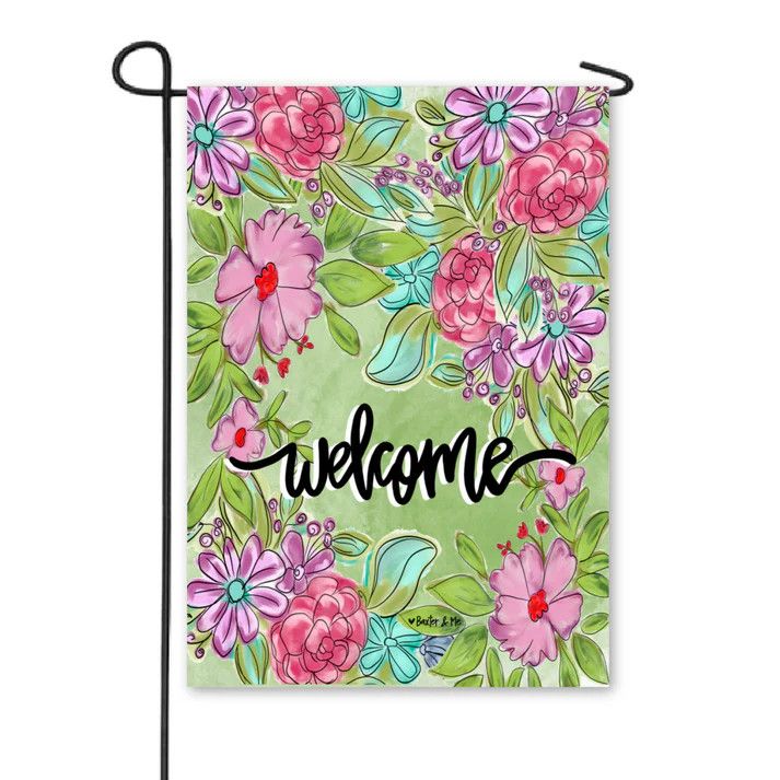 Garden Flag, Welcome Pretty Pink and Purple Floral