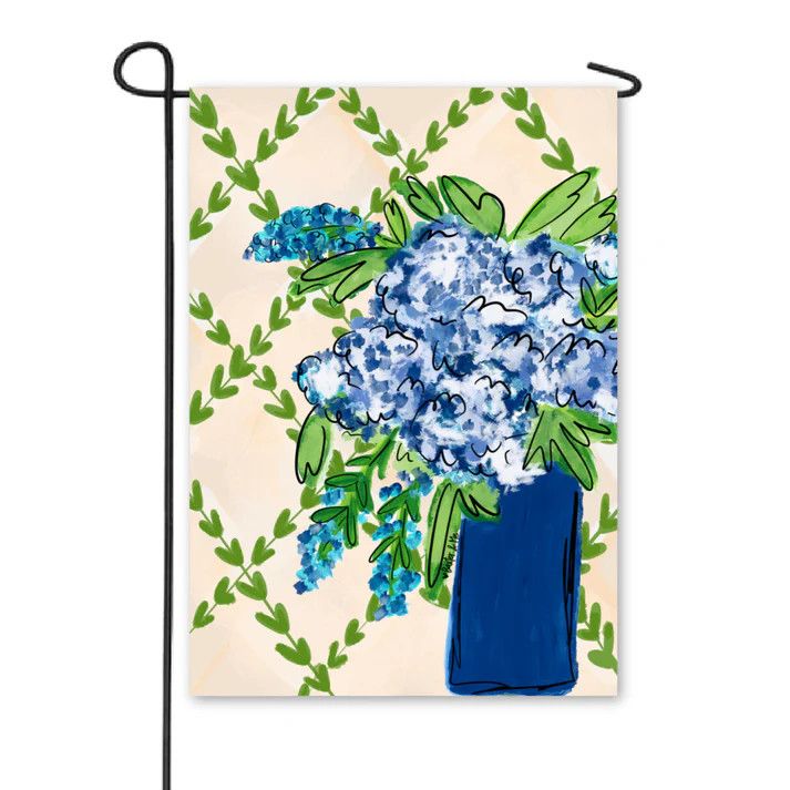 Garden Flag, Blue Floral With Greenery