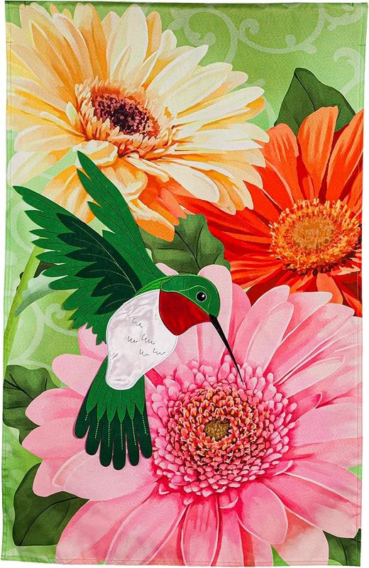 Hummingbird and Daisy Trio Garden Linen Flag