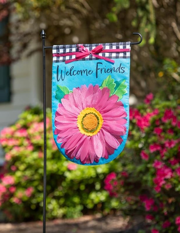 Welcome Friends Daisy Garden Burlap Flag
