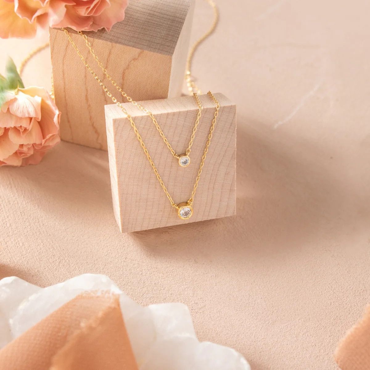 Gold Double Layer Small Cz Necklace