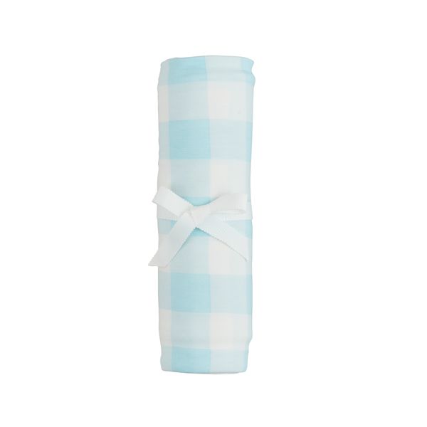 Blue Gingham Soft Knit Stretch Swaddle