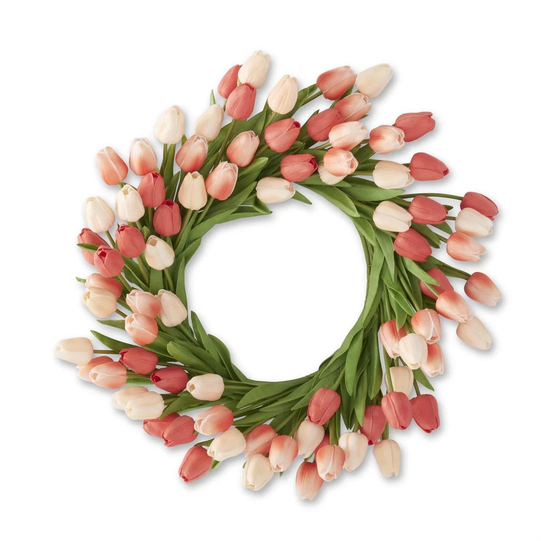 22 Inch Coral &amp; Peach Real Touch Mini Tulip Wreath