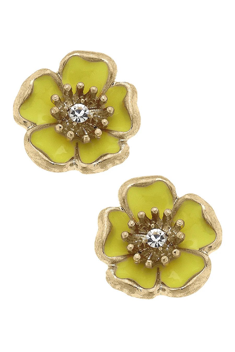 Yellow Buttercup Enamel Flower Stud Earrings