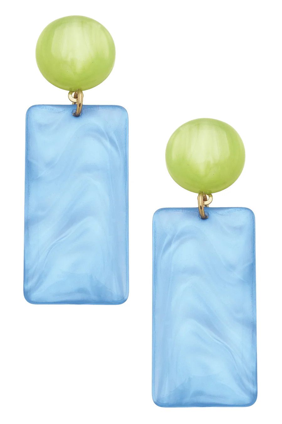 Sophie Light Blue &amp; Lime Green Marbled Earrings
