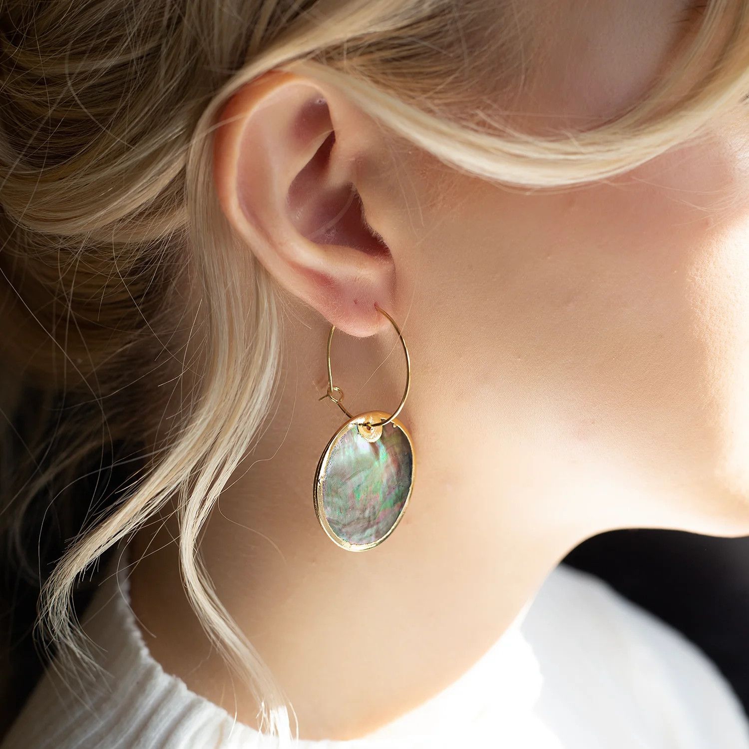 Intentions Earring, Capiz Black Circle
