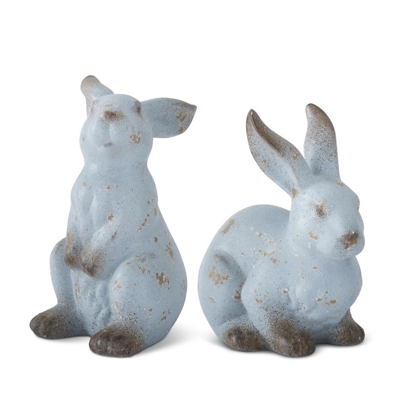 Weathered Blue Terracotta Rabbit, Sitting