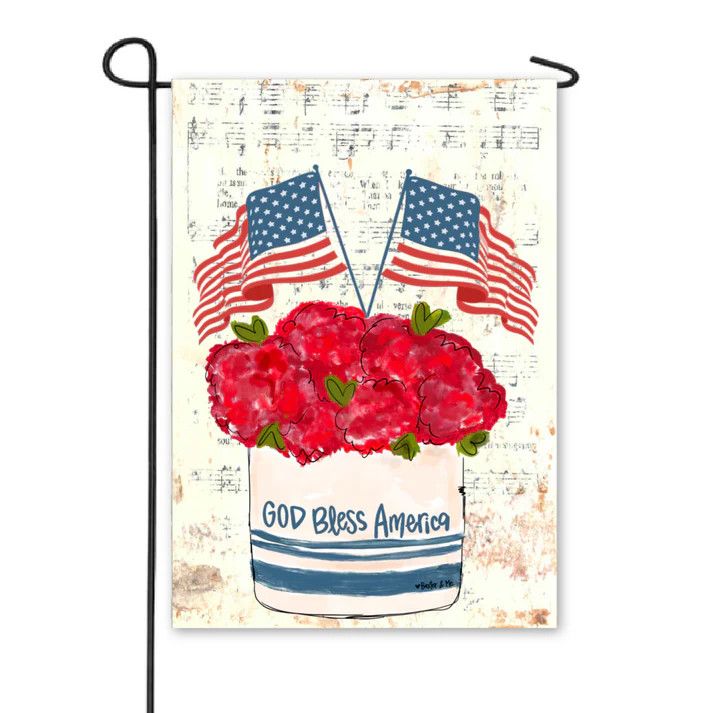 Garden Flag, God Bless America Floral Stoneware