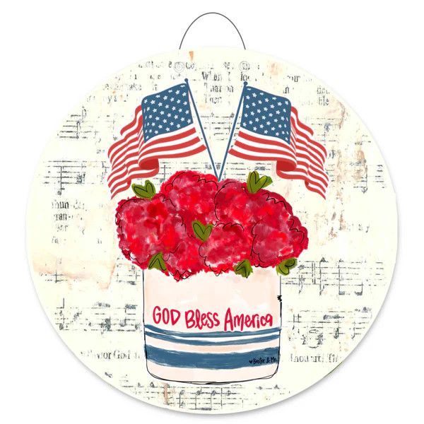 Door Hanger, God Bless America Floral Stoneware