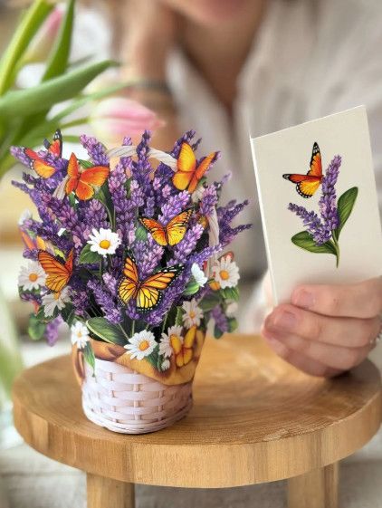 Mini Pop Up Card, Lavender &amp; Butterflies