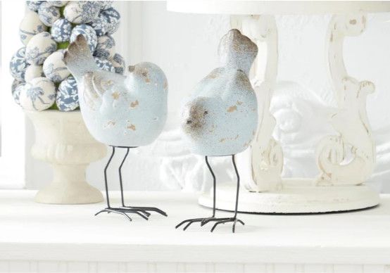 Assorted 8 Inch Weathered Blue Terracotta Bird w/Metal Legs