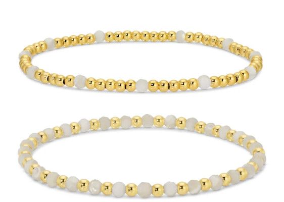 Set of 2 Stretch Beaded Bracelets, White Gold